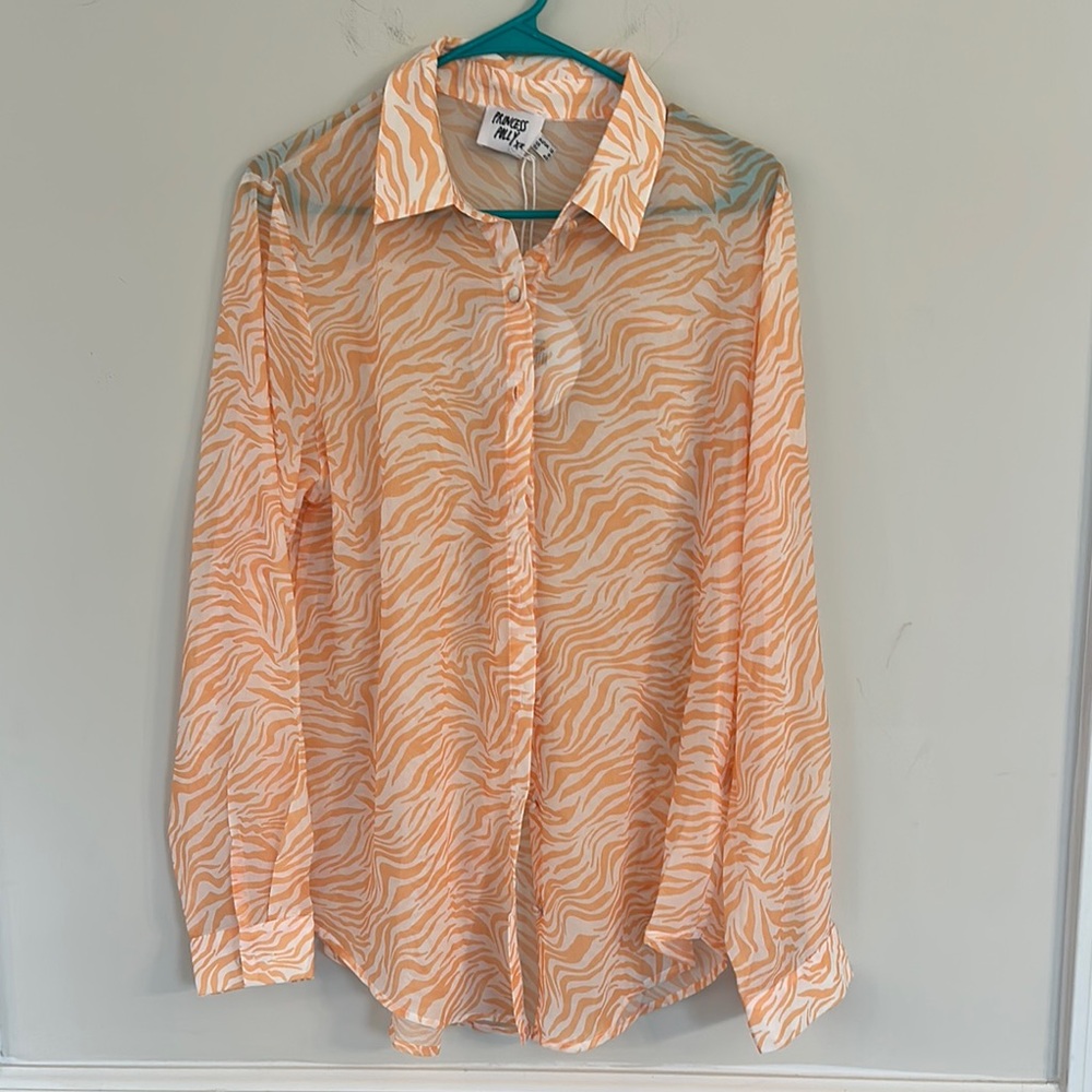 Princess Polly NWT Ziggy Orange Button Up Shear Shirt women’s size 8